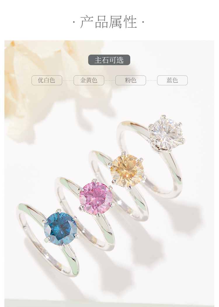 光臂T家六爪S925银镀白金莫桑钻女戒1.5克拉D级 - 2